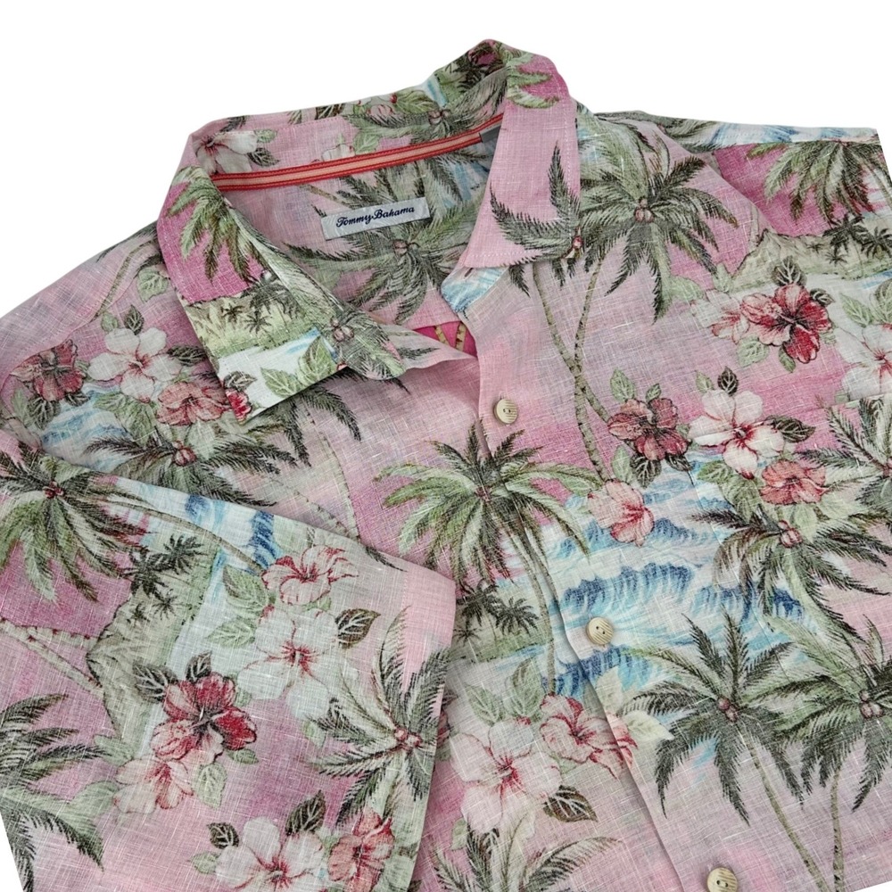 Tommy Bahama Isla Palmetta Linen Shirt XXXL Rose Rococo Pink Tropical ST326485